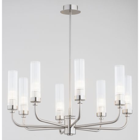 Candelabre, Lustre - Candelabru 8 brate, otel nickel, sticla canelata PRESTON 5084