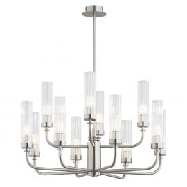 Candelabru 12 brate, otel nickel, sticla canelata PRESTON 5088