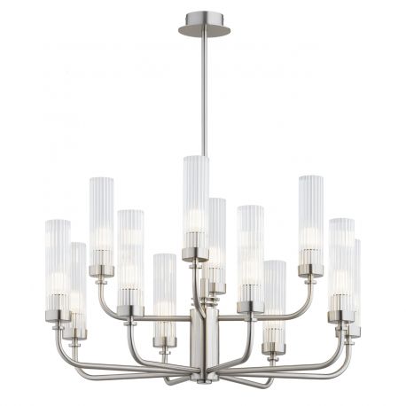 Candelabre, Lustre - Candelabru 12 brate, otel nickel, sticla canelata PRESTON 5088