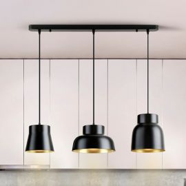 Pendule, Lustre suspendate - Lustra cu 3 pendule din metal negru cu auriu Vulcano