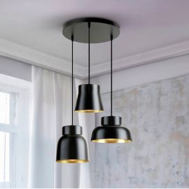 Pendule, Lustre suspendate - Lustra cu 3 pendule din metal negru cu auriu Vulcano