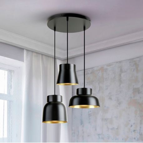 Pendule, Lustre suspendate - Lustra cu 3 pendule din metal negru cu auriu Vulcano