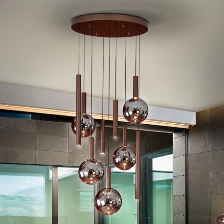Pendule, Lustre suspendate - Lustra bronz inchis cu 9 pendule fumurii Sapore bronz