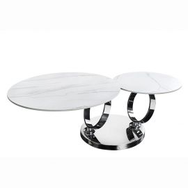 Masute Living - Masuta de cafea moderna cu doua blaturi rotative din ceramica DANCING RINGS 80-135cm