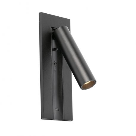 Aplice, corpuri de iluminat pentru pereti - Aplica cu reader LED directionabil stil minimalist GABO USB C negru