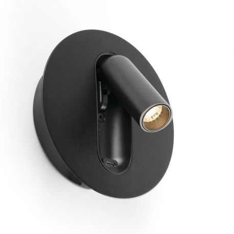 Aplice, corpuri de iluminat pentru pereti - Aplica cu reader LED directionabil stil minimalist TIMIT USB C negru