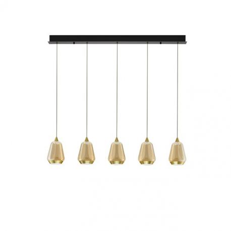 Pendule, Lustre suspendate - Lustra moderna cu 4 pendule LED, Metal, Sticla, Champaigne, ALISH