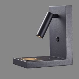 Aplice, corpuri de iluminat pentru pereti - Aplica cu reader LED, incarcator wireless ZANZIBAR negru