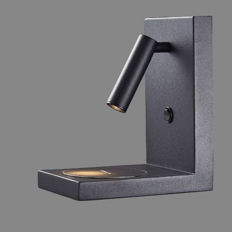 Aplice, corpuri de iluminat pentru pereti - Aplica cu reader LED, incarcator wireless ZANZIBAR negru