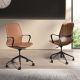 Scaune Birou cu role - Scaun de birou modern piele sintetica si furnir de nuc Brown