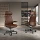 Scaune Birou cu role - Scaun de birou modern piele sintetica si furnir de nuc Brown