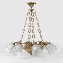 Candelabru 8 brate din alama cu abajur din sticla Putti