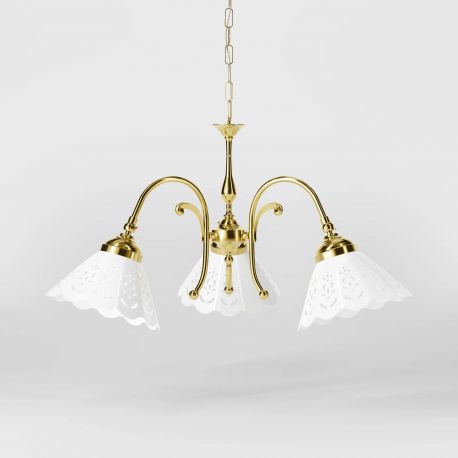 Candelabre, Lustre - Candelabru 3 brate din alama si abajur ceramic Zefira