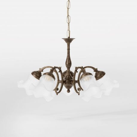 Candelabre, Lustre - Candelabru stil clasic italian din alama si sticla Ricciolo