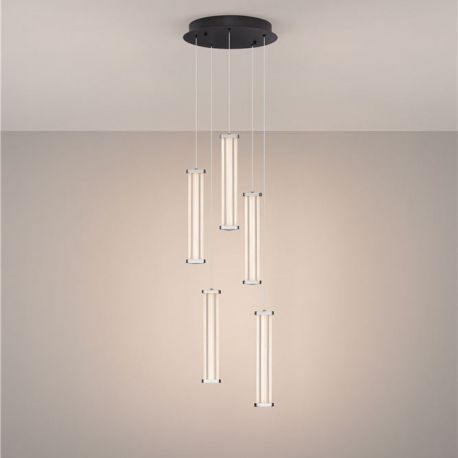 Pendule, Lustre suspendate - Lustra cu 5 pendule LED 3000K PHEME nickel satinat