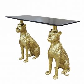 Console - Consola extravaganta PANTHER 105cm metal auriu cu blat din marmura