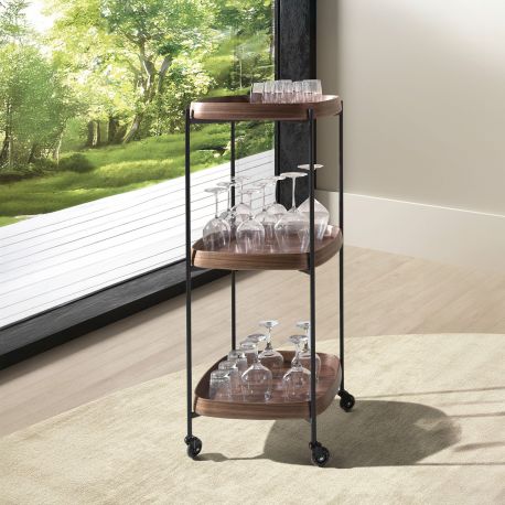 Masute Living - Gheridon, Mini Bar cu roti pentru bauturi si sticle Walnut