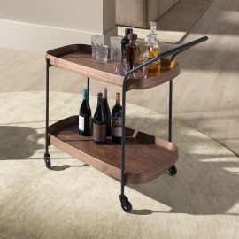 Masute Living - Gheridon, Mini Bar cu roti pentru bauturi si sticle Walnut