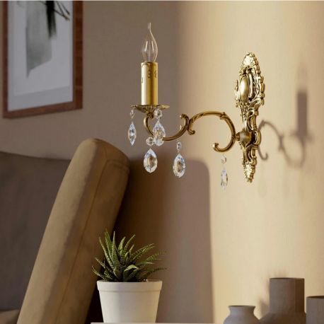 Aplice, corpuri de iluminat pentru pereti - Aplica de perete din alama si cristal Venezia
