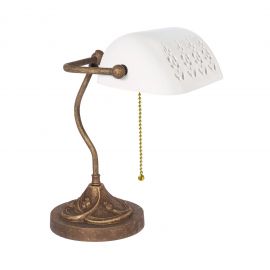 Lampa de birou din alama si ceramica alba Banker