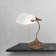 Lampi birou - Lampa de birou din alama si ceramica alba Banker