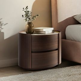 Noptiere - Noptiera ovala cu 2 sertare Enoc stejar inchis