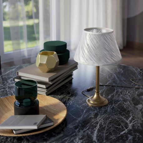 Veioze - Veioza, Lampa de masa cu abajur elegant Ivory Striped