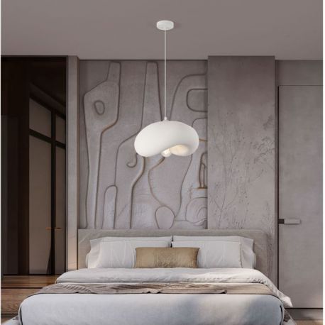 Pendule, Lustre suspendate - Lustra suspendata cu textura granulata Bambel alb piatra