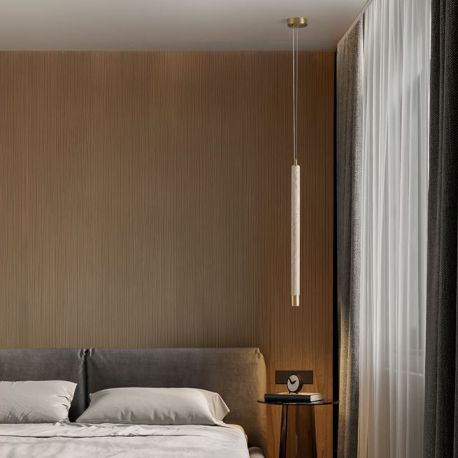 Pendule, Lustre suspendate - Lustra, Pendul tubular din travertin Muse metal auriu