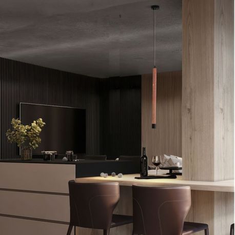 Pendule, Lustre suspendate - Lustra, Pendul tubular din travertin Muse metal negru