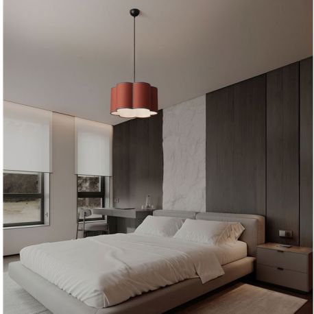 Pendule, Lustre suspendate - Lustra suspendata cu abajur textil rosu maroniu BLOOSY