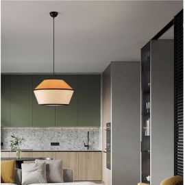 Pendule, Lustre suspendate - Lustra cu abajur stratifiat catifea Mustard cu hartie naturala VELISS