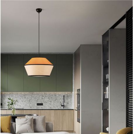 Pendule, Lustre suspendate - Lustra cu abajur stratifiat catifea Mustard cu hartie naturala VELISS