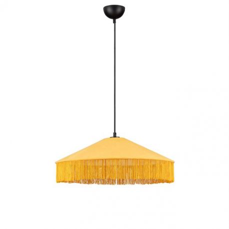 Pendule, Lustre suspendate - Lustra cu abajur din catifea si franjuri galben mustar VELVY