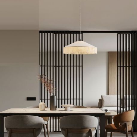 Pendule, Lustre suspendate - Lustra cu abajur din catifea si franjuri bej VELVY