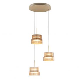 Pendule, Lustre suspendate - Lustra cu 3 pendule LED cu sticla canelata Scala bronz
