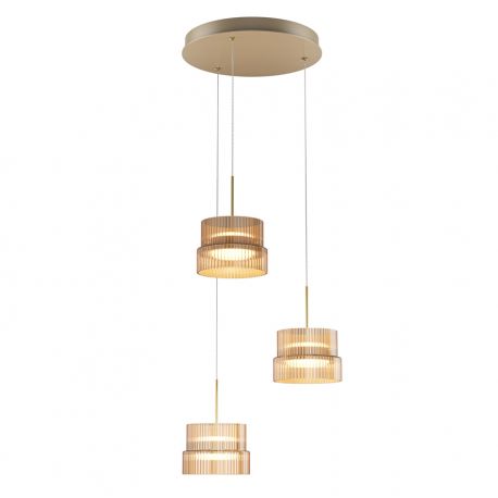 Pendule, Lustre suspendate - Lustra cu 3 pendule LED cu sticla canelata Scala bronz
