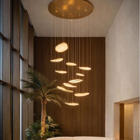 Corpuri de iluminat Lustre pentru casa scarii - Lustra casa scarii cu abajururi in cascada MEDUSA auriu