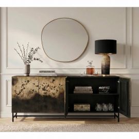 Comoda lemn masiv de mango negru cu auriu OXID 180cm