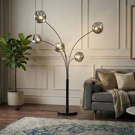 Lampadare - Lampa de podea moderna cu 5 globuri sticla fumurie LIQUID DIAMOND