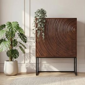 Comoda inalta lemn de mango maro cu fata 3D ORBIT 120cm