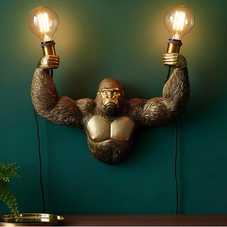 Aplice, corpuri de iluminat pentru pereti - Aplica de perete KING APE 50cm sculptura maimuta aurie