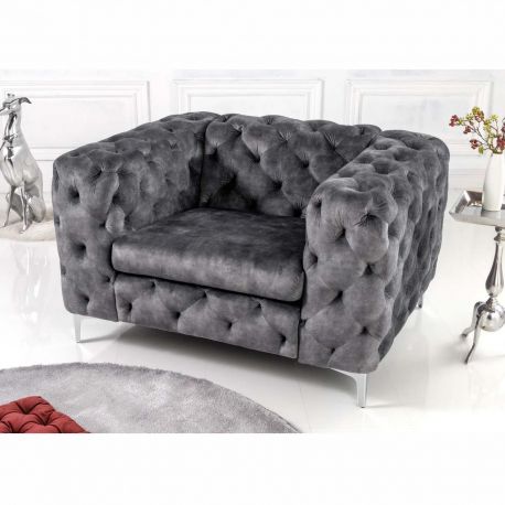 Fotolii - Fotoliu design Chesterfield, Catifea, Gri inchis, MODERN BAROCK