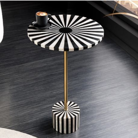 Masute Living - Masuta Laterala, Alb-Negru, Metal, HARMONY NATURE 55cm