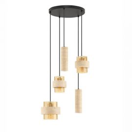 Pendule, Lustre suspendate - Lustra cu 5 pendule din travertin si sticla chihlimbar MELONY
