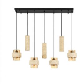 Pendule, Lustre suspendate - Lustra cu 7 pendule din travertin si sticla chihlimbar MELONY