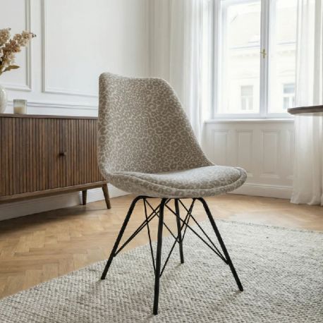 Seturi scaune, HoReCa - Set 4 scaune moderne Scandinavia imprimeu leopard bej-gri