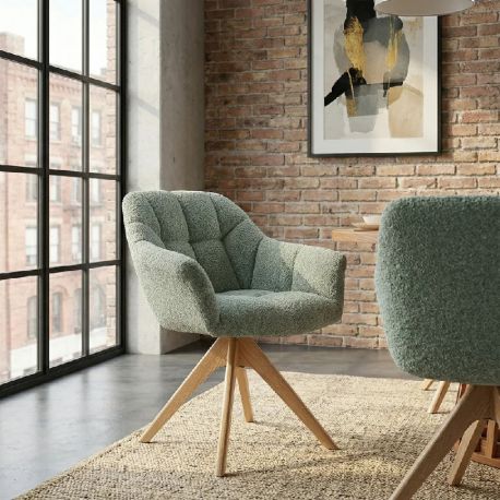 Scaune - Scaun pivotant PAPILLON tesatura boucle verde salvie/ stejar