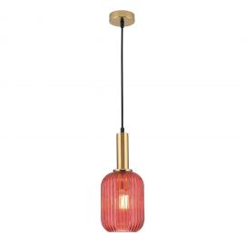 Pendule, Lustre suspendate - Pendul, Lustra suspendata cu sticla canelata CARNEVAL rosu