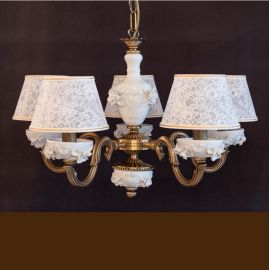 Candelabre, Lustre - Lustra design italian cu 5 brate din alama si portelan alb 9962